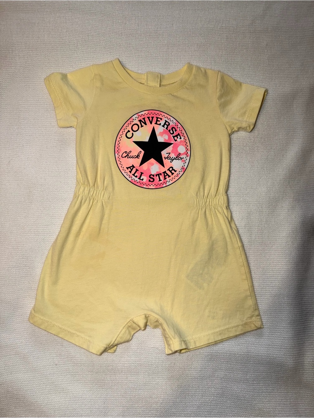 Converse Yellow Baby Romper with Pink Logo